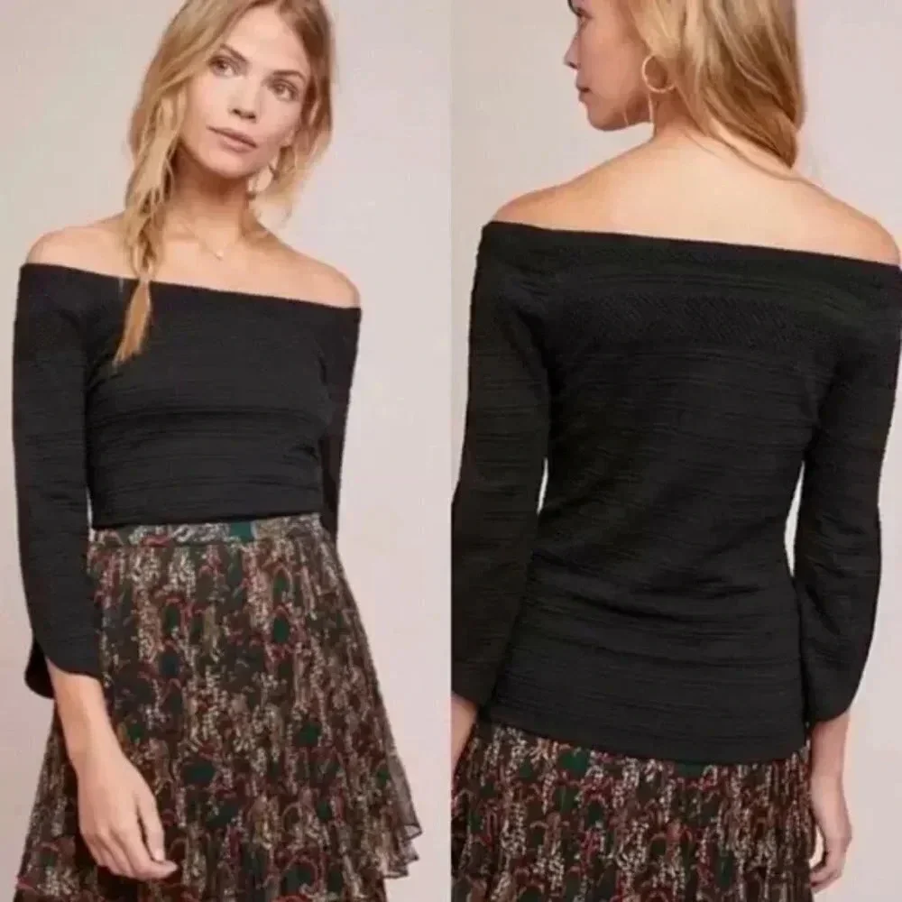 ANTHROPOLOGIE MEADOW RUE OFF SHOULDER TEXTURED TOP